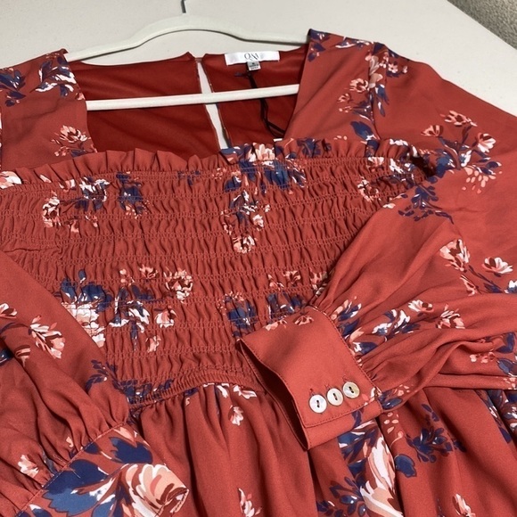 BNWT Q&A Gathered bodice Floral Long Sleeve Mini Dress - Picture 9 of 15